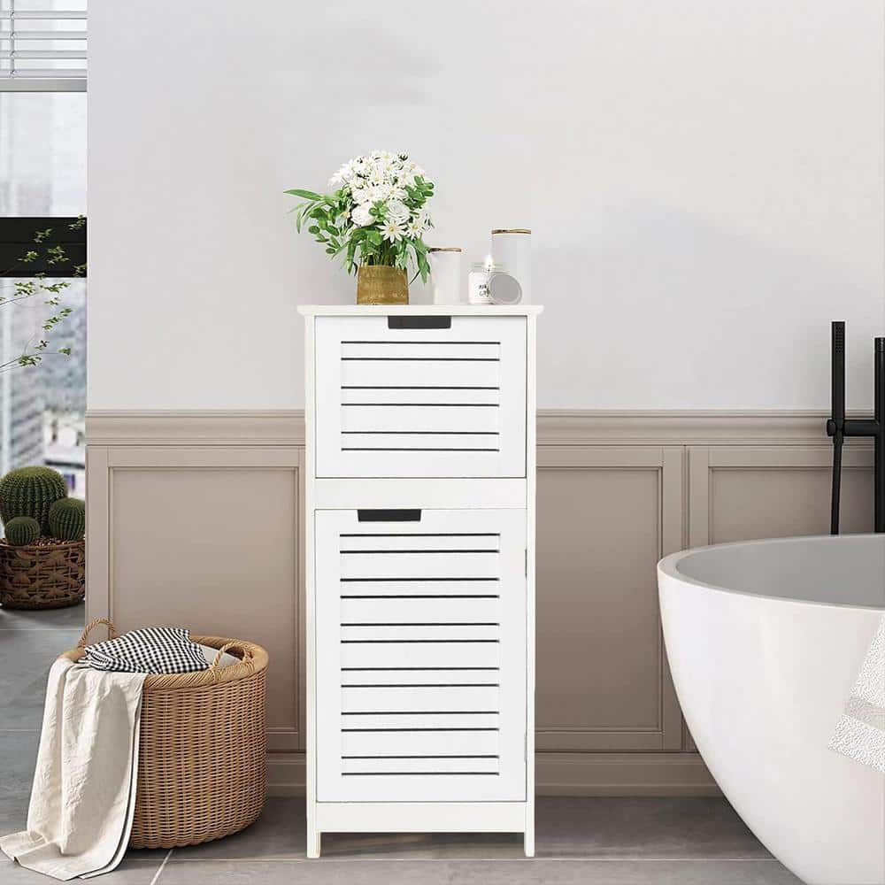 White MDF Bathroom Storage Cabinet with Vented Door and Drawer