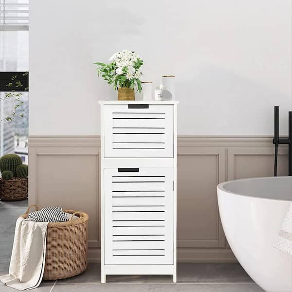 EVIDECO French home goods Miami 14.7 in. W x 11.13 in. D x 32.12 in. H Freestanding Bath Linen Cabinet with 2 Shelves in White