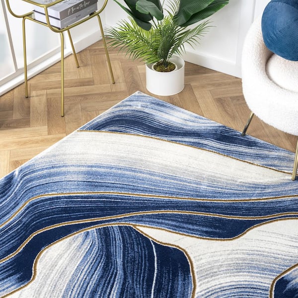 Luna Blue 2 ft. x 3 ft. Abstract Polypropylene Polyester Area Rug