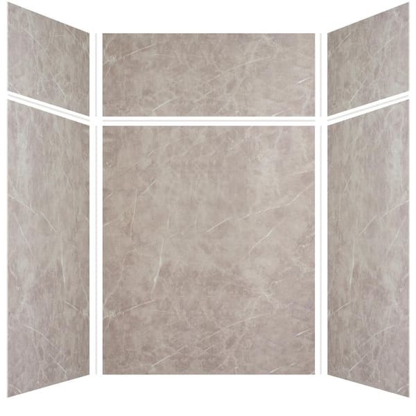 Transolid Expressions 60 in. x 60 in. x 96 in. 4-Piece Easy Up Adhesive Alcove Shower Wall Surround in Dover Stone