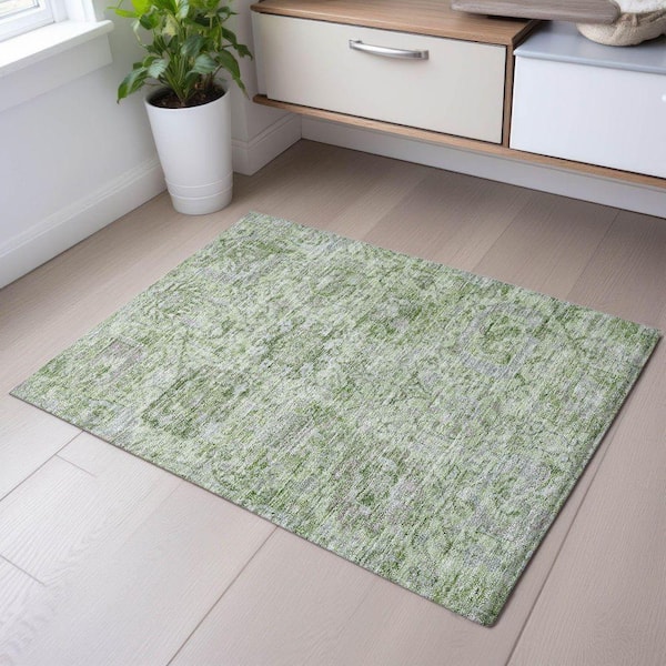 Mayfield Premium Machine Washable Abstract AMF1102 Mint 2 ft. x 3 ft. Area Rug