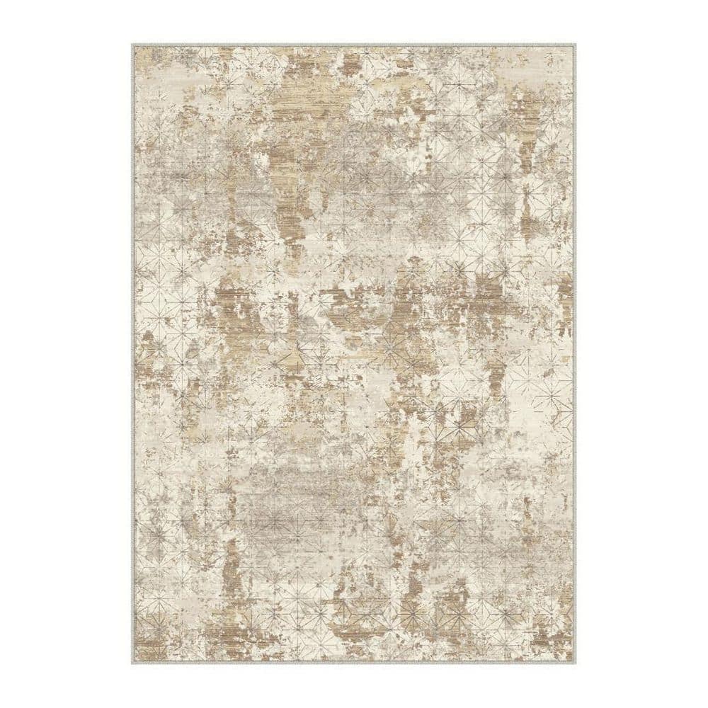 HomeRoots 5 ft. x 7 ft. Gold Brown And Ivory Abstract Washable Area Rug ...