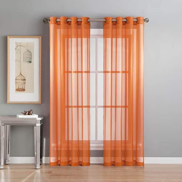 Window Elements Sheer Diamond Sheer Voile Orange Grommet Extra Wide Curtain Panel, 56 in. W x 84 in. L