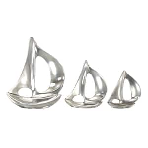 Silver Aluminum Sail Boat Sculpture (Set of 3)