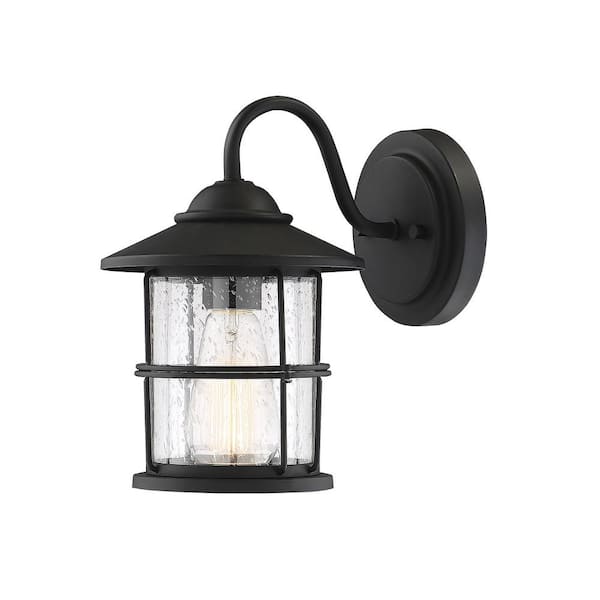 TUXEDO PARK LIGHTING 7 in. W x 10 in. H 1-Light Matte Black Hardwired Outdoor Wall Sconce with Clear Seeded Glass Shade
