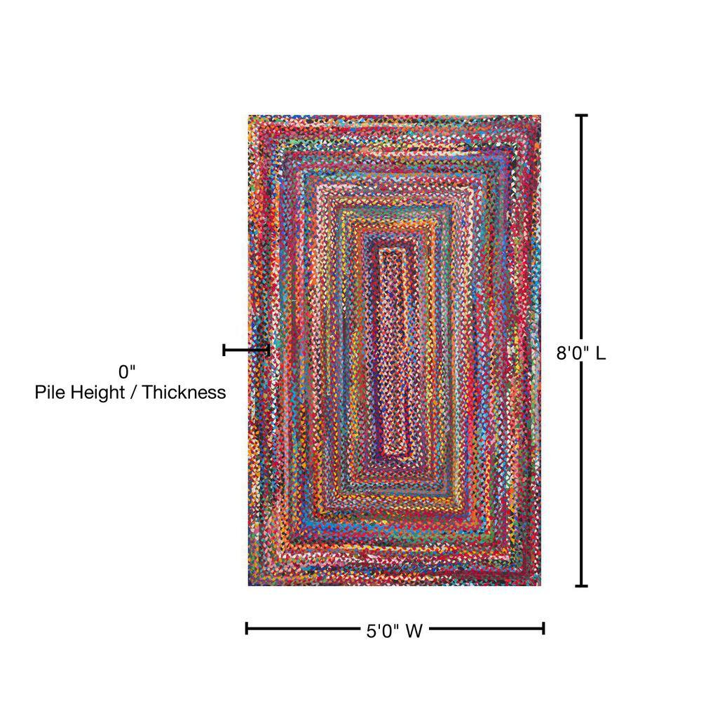 Handmade Bright Multicolor Cotton Braided 5' x 8' Area Rug