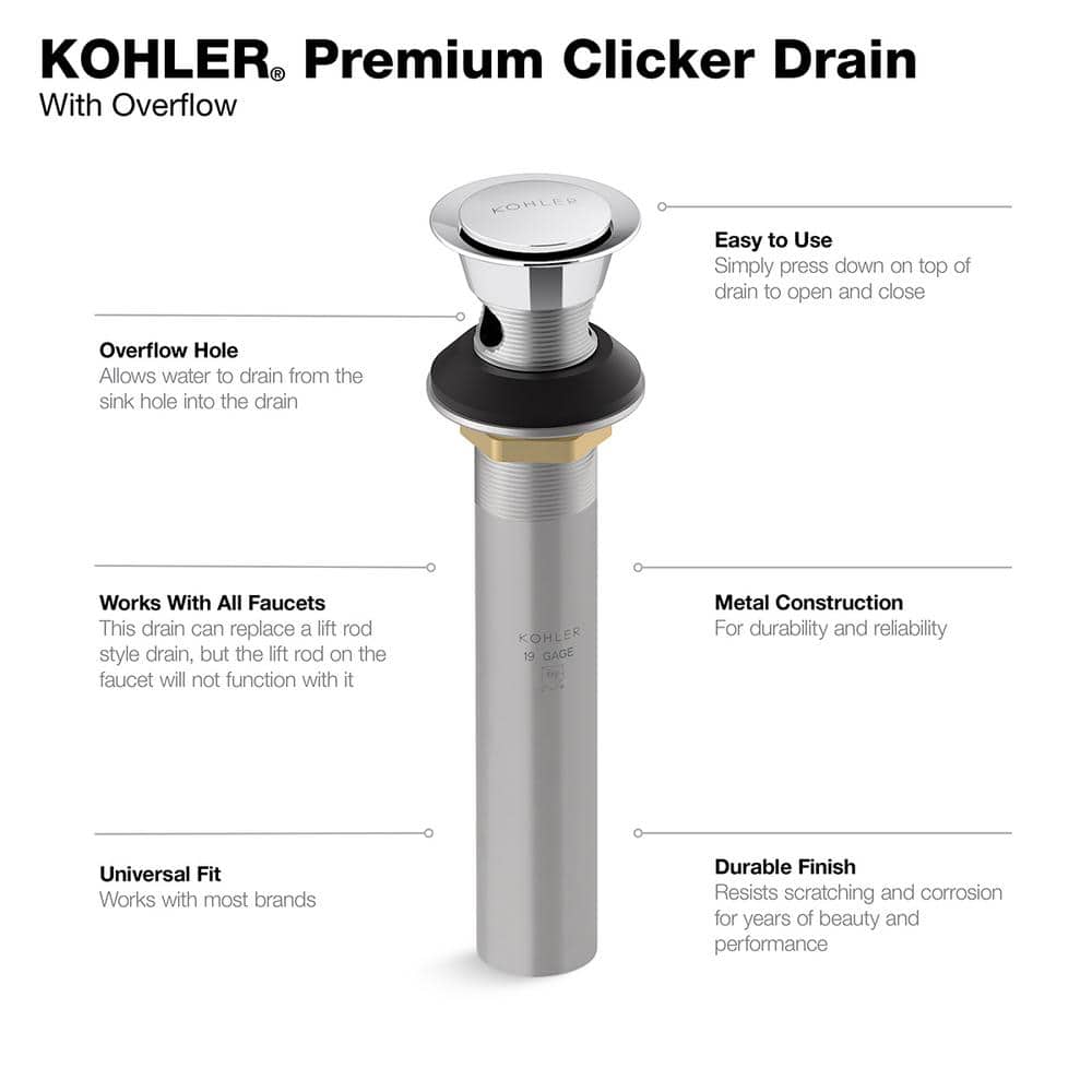 Polished Chrome Metal Clicker Drain with Overflow
