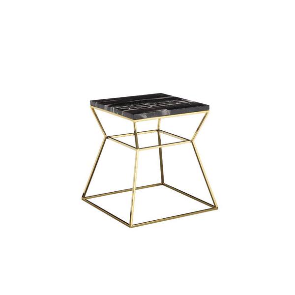Benjara 18 in. Black and Gold Square Marble End Table with Open Hourglass Frame
