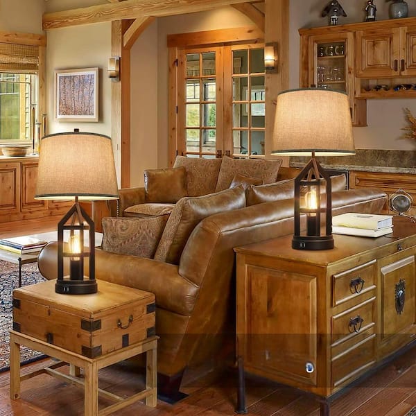 22 in. 3-Way Dimmable Touch Control Bedside Lamps with 2 USB Charging Ports, Gray (Set of 2)