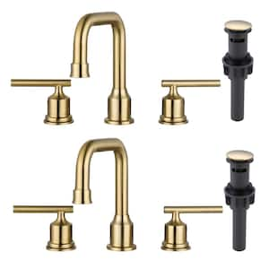 8 in. Widespread 2-Handle Bathroom Faucet with Pop Up Drain, 3 Hole Bathroom Sink Faucet in Brushed Gold (2 Pack)