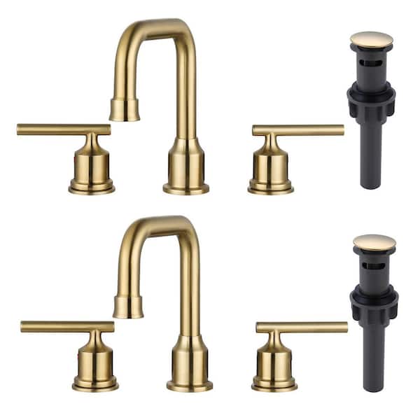 ARCORA 8 in. Widespread 2-Handle Bathroom Faucet with Pop Up Drain, 3 Hole Bathroom Sink Faucet in Brushed Gold (2 Pack)