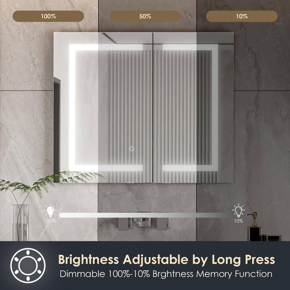 Modern Frameless Silver Glass LED Lighted Bathroom Medicine Cabinet