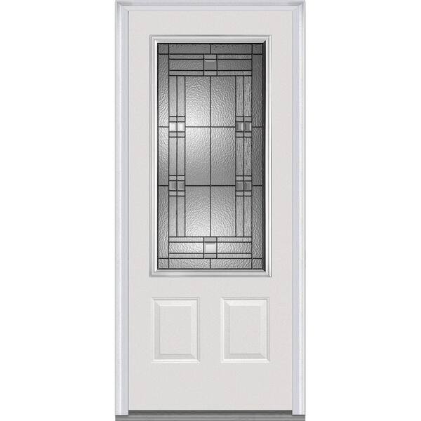 MMI Door 36 in. x 80 in. Roman Right-Hand Inswing 3/4-Lite Decorative 2-Panel Primed Fiberglass Smooth Prehung Front Door