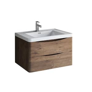 Tuscany 32 in. Modern Wall Hung Vanity in Rosewood with Vanity Top in White with White Basin