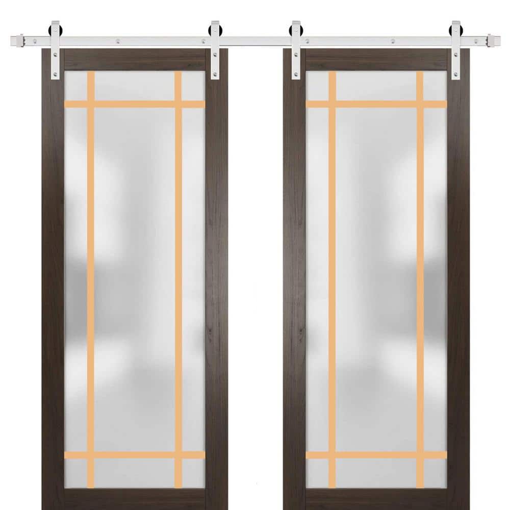 Assemble Required 36 in. x 84 in. 2-Panel Frosted Glass Chocolate Ash Solid Wood Sliding Barn Door with Hardware Kit price history on PriceWatchPro