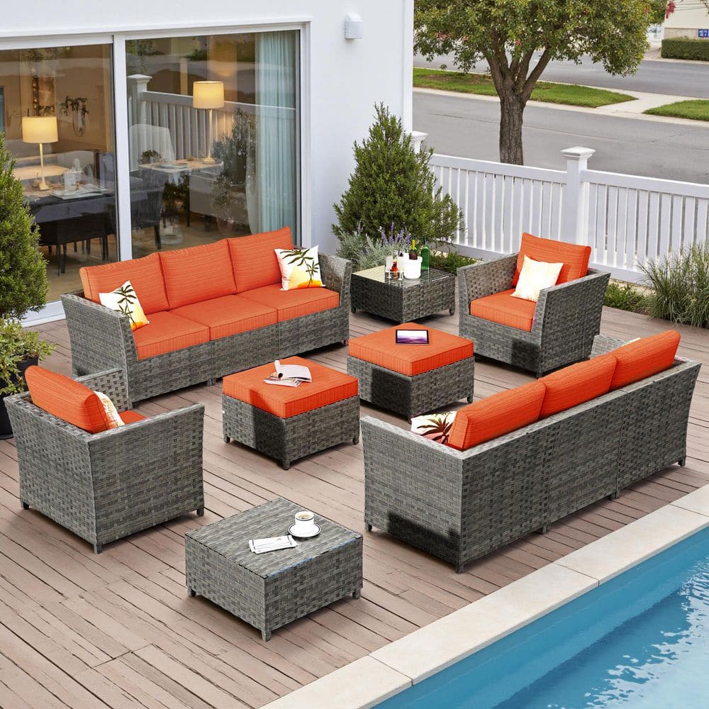 Sudio Femtio チャコールグレー　2点セット XIZZI Jasmine 12-Piece Wicker Outdoor Sectional Set with Orange