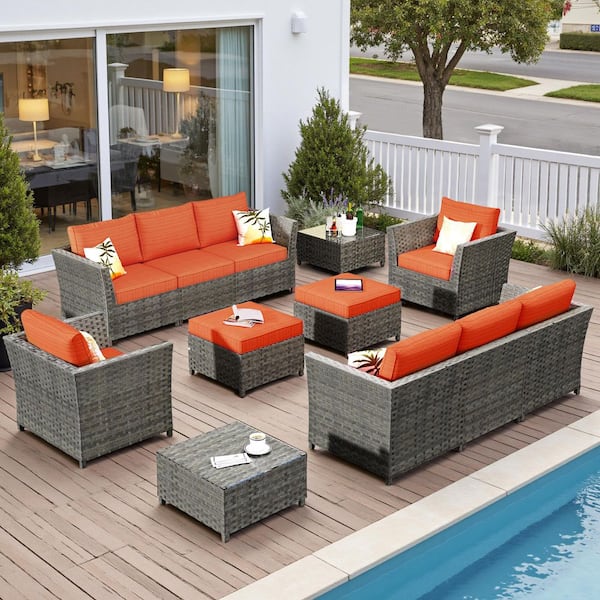 XIZZI Jasmine 12-Piece Wicker Outdoor Sectional Set with Orange