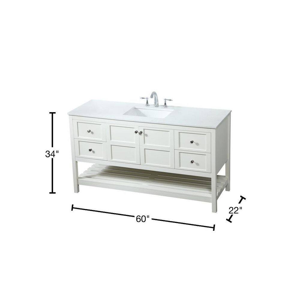 Theo 60" White MDF Bathroom Vanity with Calacatta Marble Top