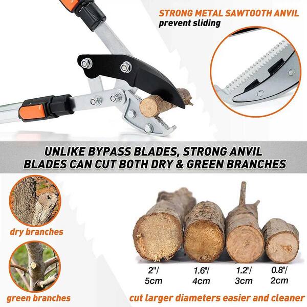 Jardineer 8 in. blade in Extendable Anvil Loppers, Heavy Duty Branch Cutter  with Compound Action, 2 in. Cut Capacity HD3-3037 - The Home Depot