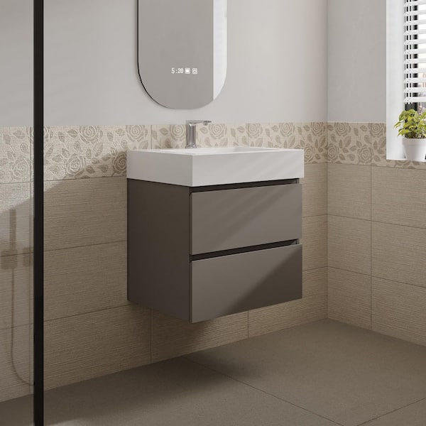 Aaby 24 in. W x 18 in. D x 25 in . H Wall Mounted Floating Bath Vanity Cabinet in Gray with Solid Surface Top and Sink