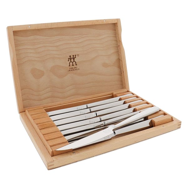 Contemporary Steak 8-pc Stainless Steel full tang Steak Knife Set with Wood Presentation Case