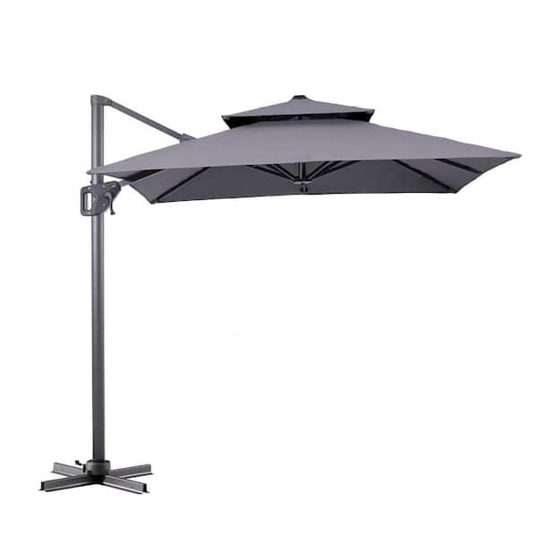 Vries 8 ft. Steel Cantilever Crank Tilt And 360 Square Patio Umbrella in Gray