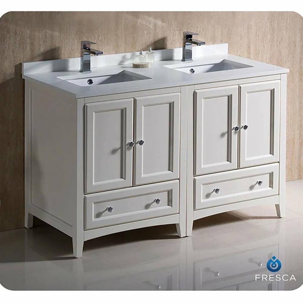 Antique White 48" Double Sink Freestanding Vanity with Quartz Top