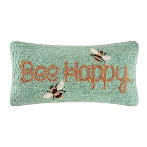 Yellow Bee Happy Hooked 10 in. x 20 in. Standard Throw Pillow