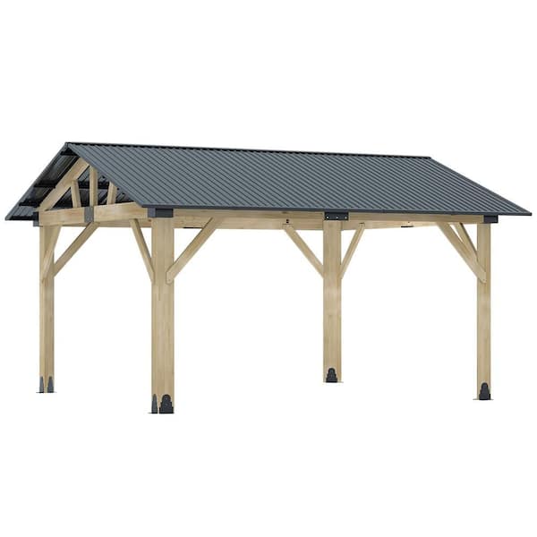 COVERONICS Outdoor 12 ft. x 14 ft. Slope Wooden Gazebo with Galvanized Steel Hardtop Gazebo