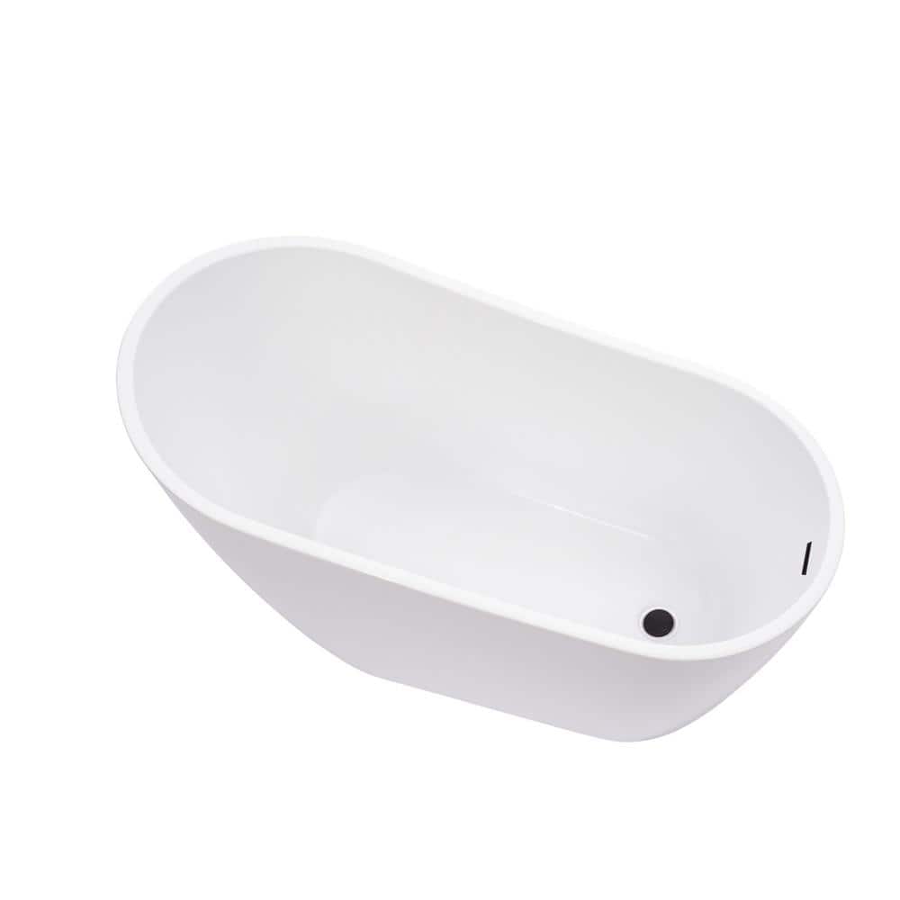 55" White Acrylic Freestanding Soaking Bathtub