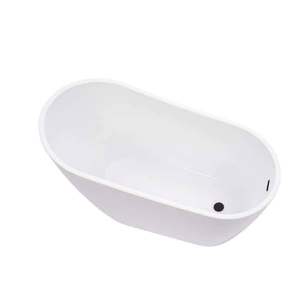 Vanity Art Bourges 55 in. Acrylic Flatbottom Soaking Bathtub in White/Matte Black