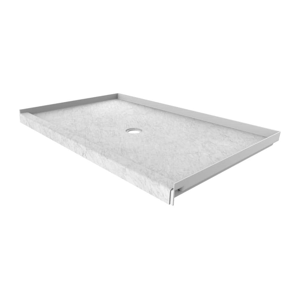 Frost White 60" x 36" Non-Slip Rectangle Shower Base with Center Drain
