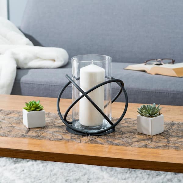 DANYA B Orbits Black Metal and Clear Glass Hurricane Candleholder