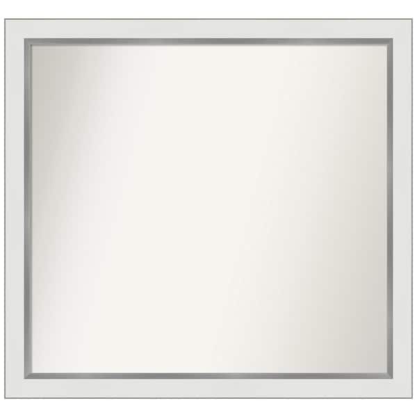 Amanti Art Medium Rectangle Satin White Silver Casual Mirror (27 in. H x 29 in. W)
