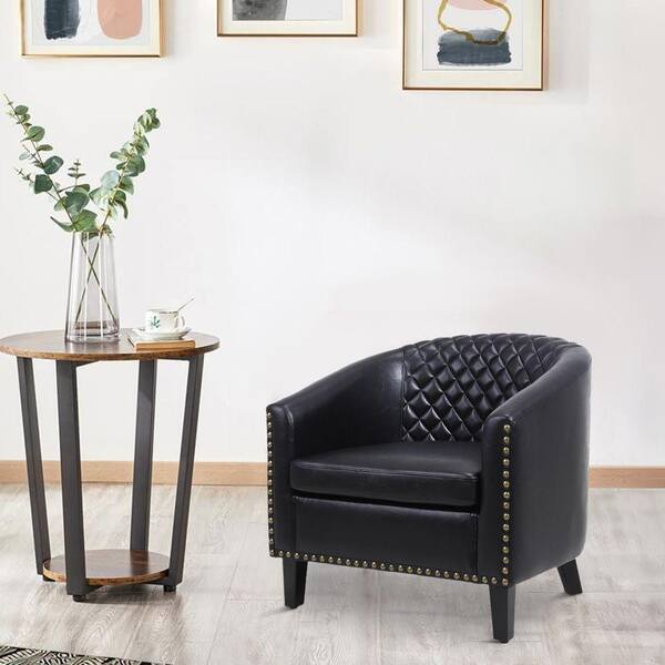 Benjara Black Leather Accent Chair with Nailhead Trim BM261572 The