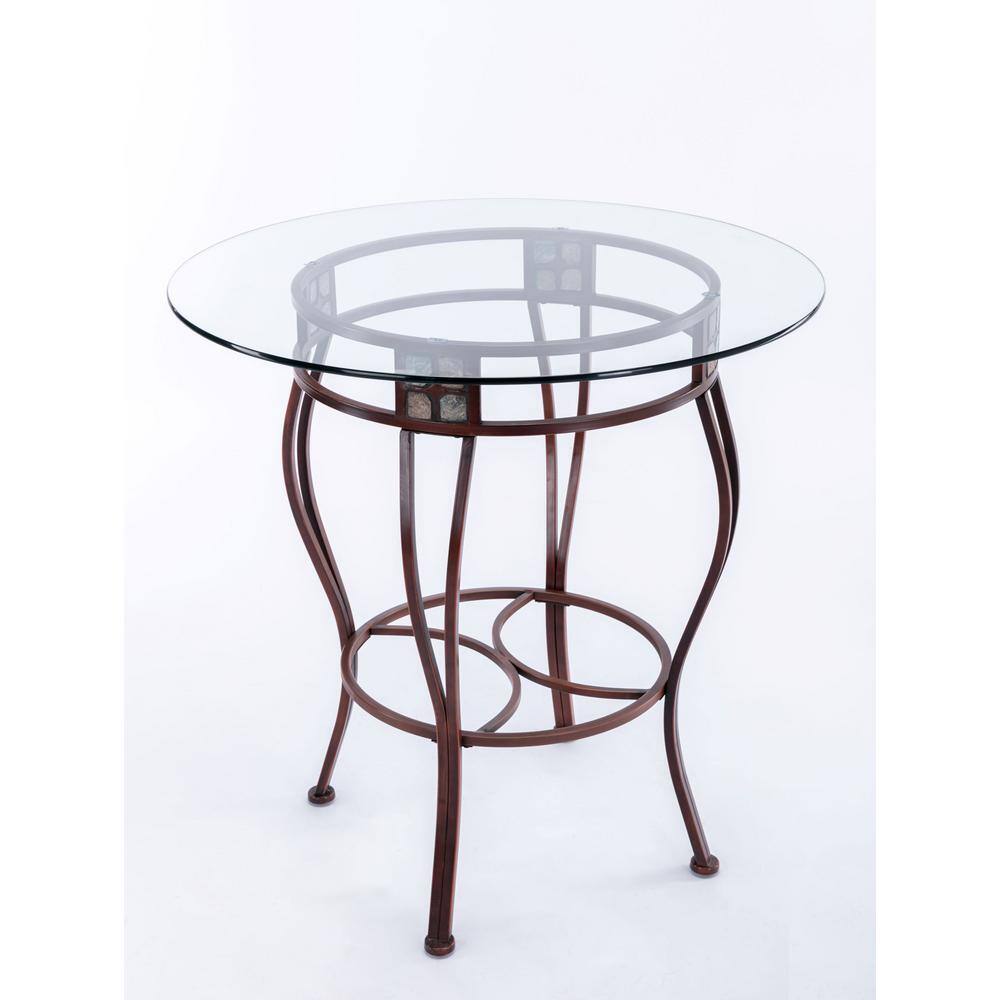 Beau 36" Round Glass Top Bronze Metal Counter Height Pub Table
