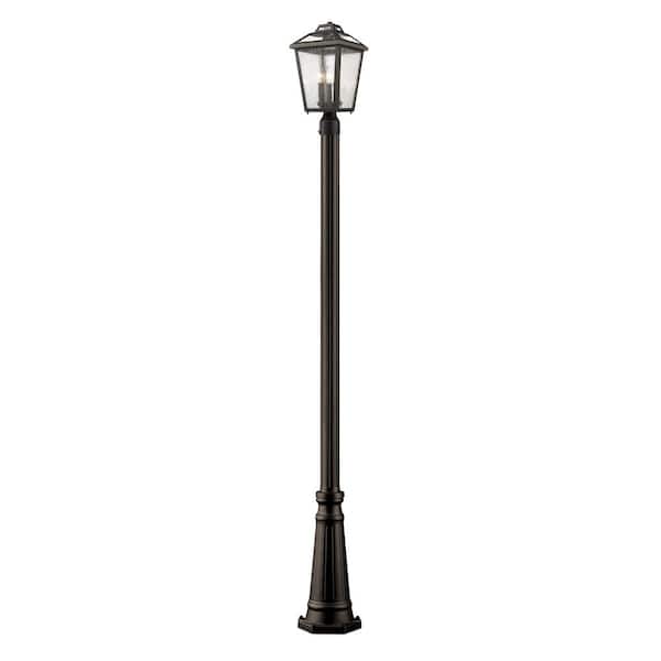 Unbranded Bayland 111 in. 3 Light Rubbed Bronze Aluminum Hardwired Outdoor Weather Resistant Post Light Set with No Bulb Included