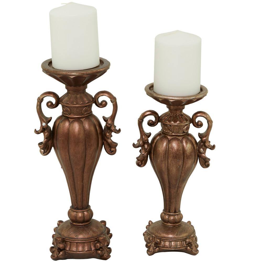 Antique Brass Polystone Scroll Candle Lantern Set