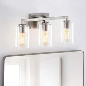 20.75 in. 3-Light Brushed Nickel Vanity Light with Clear Glass Shade