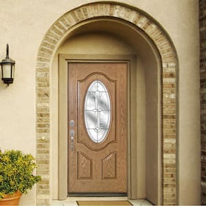 36 in. x 80 in. Flores Light Oak Right-Hand Inswing 3/4 Oval Lite Decorative Fiberglass Prehung Front Door