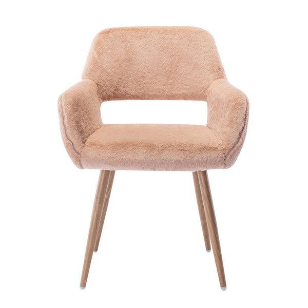 LUCKY ONE Winners Camel Faux Fur Modern Side Seat ArmChair Dining Living Room Bedroom Chairs with Metal Legs (Set of 1)