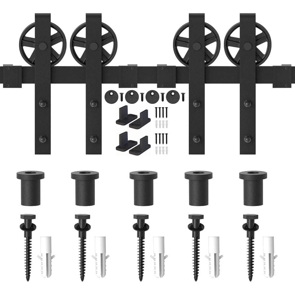 WINSOON 72 in. Black Modern Sliding Barn Door Track And Hardware Kit For Double Door BBWD6 The