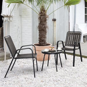 3-Piece Metal Outdoor Bistro Set w/PP Backrest and Seat, Small Patio Furniture Set for 2 Patio Chairs