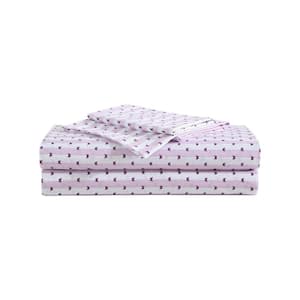 Butterfly Stripe 3-Piece White/Purple Microfiber Twin Sheet Set