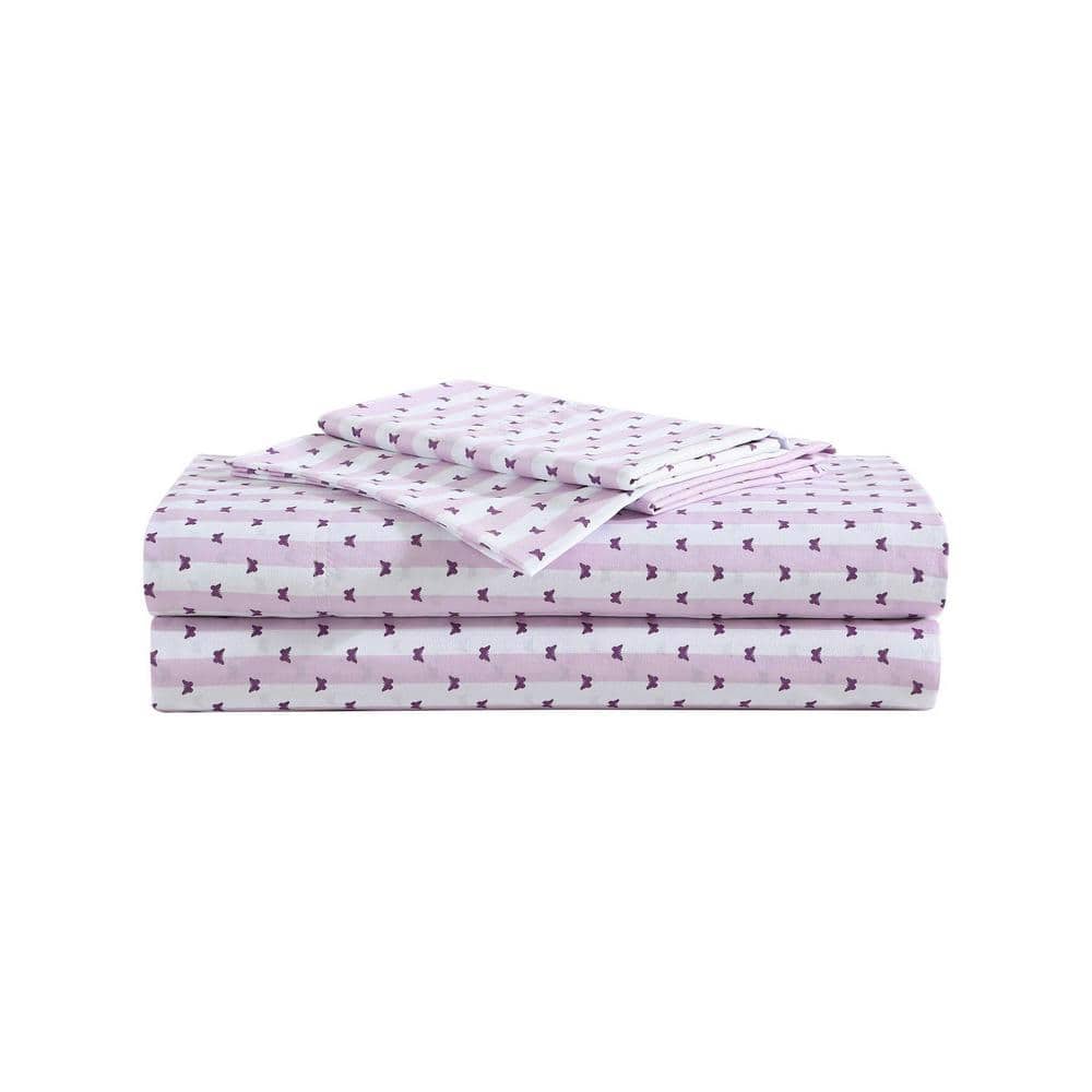 Butterfly Stripe Purple Full Microfiber Sheet Set