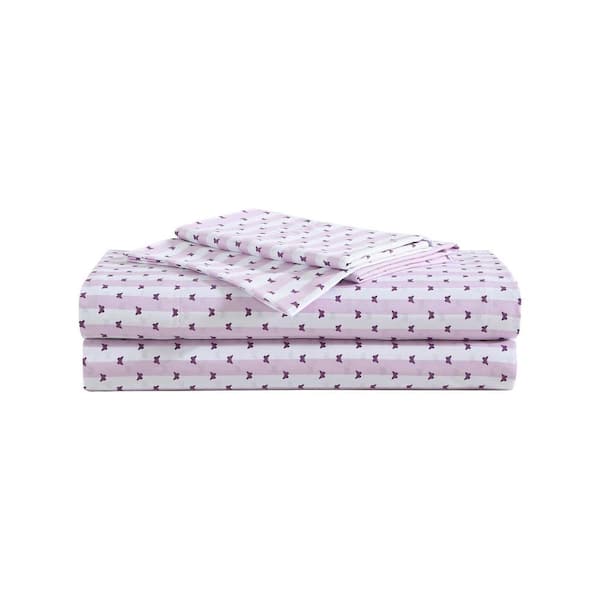 BETSEY JOHNSON Butterfly Stripe 4-Piece White/Purple Microfiber King Sheet Set
