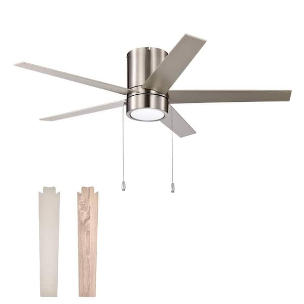 52 in. Brushed Nickel 3-Speed 3CCT Indoor Standard Flush Mount DC Motor Ceiling Fan with LED Light Kit and Pull Chain