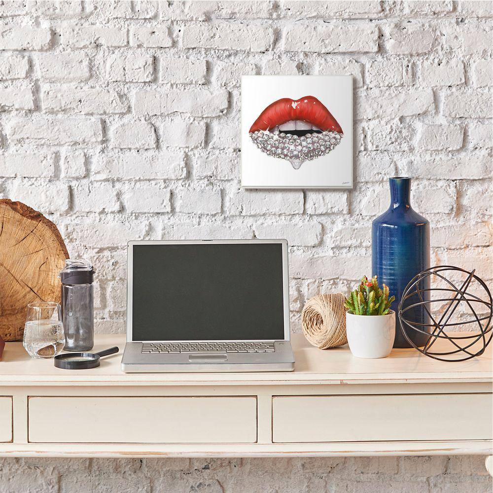 Red Glam Lips with Glistening Stones MDF Wall Art, 12x12