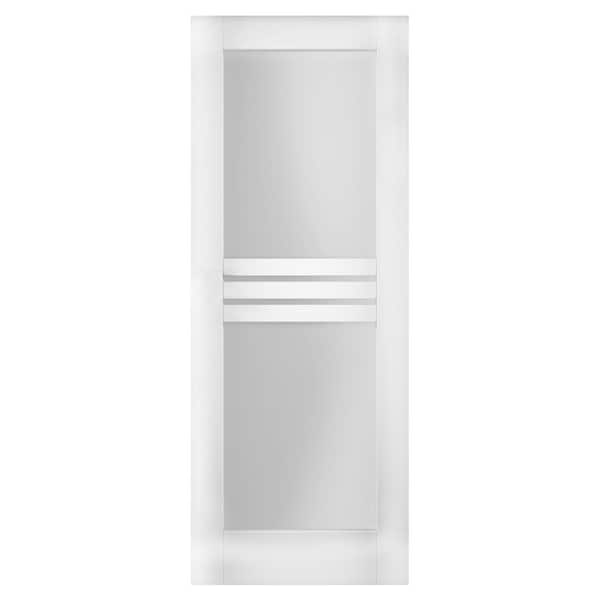 VDOMDOORS 7222 18 in. x 96 in. 1 Panel No Bore Solid Full Lite Frosted Glass White Finished Pine MDF Interior Door Slab