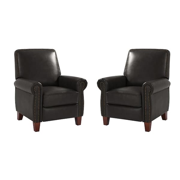 ARTFUL LIVING DESIGN Poncio Chocolate Faux Leather Recliner with Rolled Arms (Set of 2)